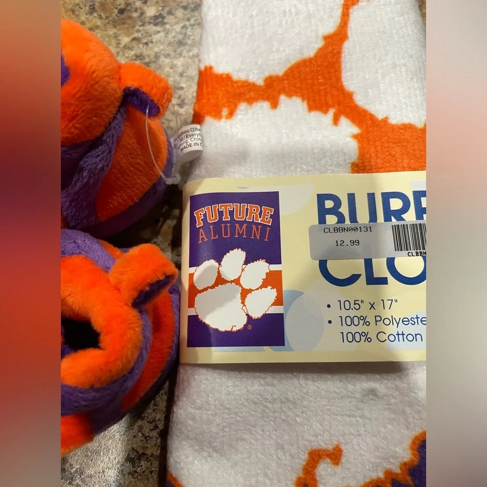 Clemson Tiger Cub Baby Booties and Future Alumni Burp Cloth Set - Picture 3 of 3